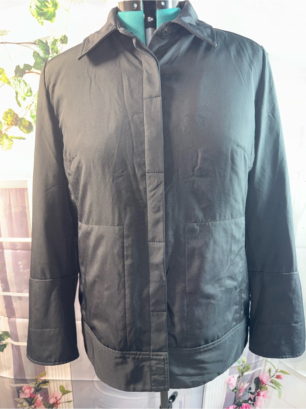 1016-GAP Black Trench Coat with Hidden Placket